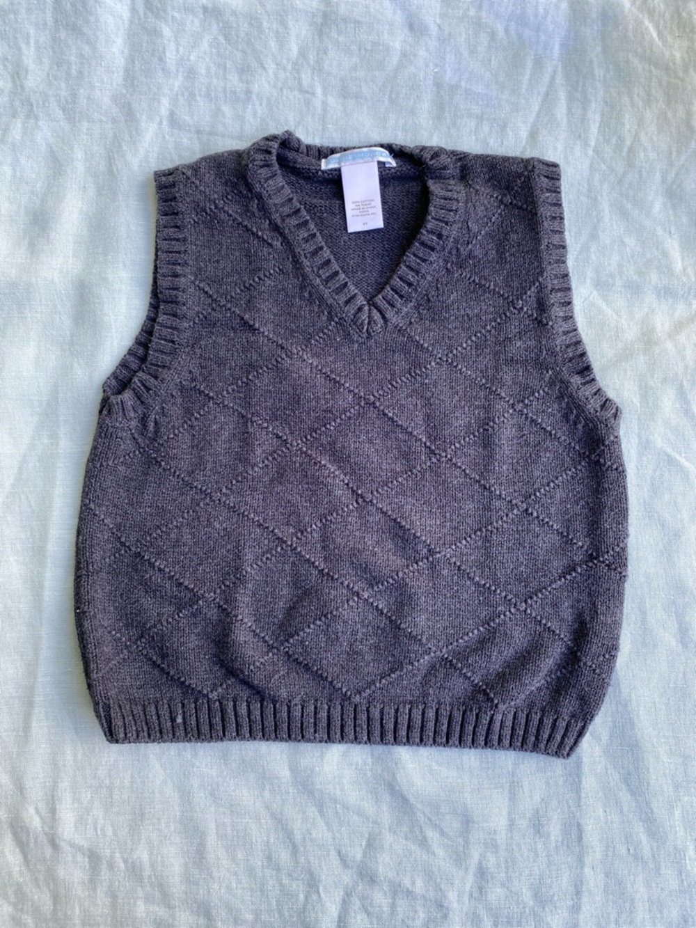 Janie Jack 100% cotton charcoal grey diamon knit v-neck sweater vest